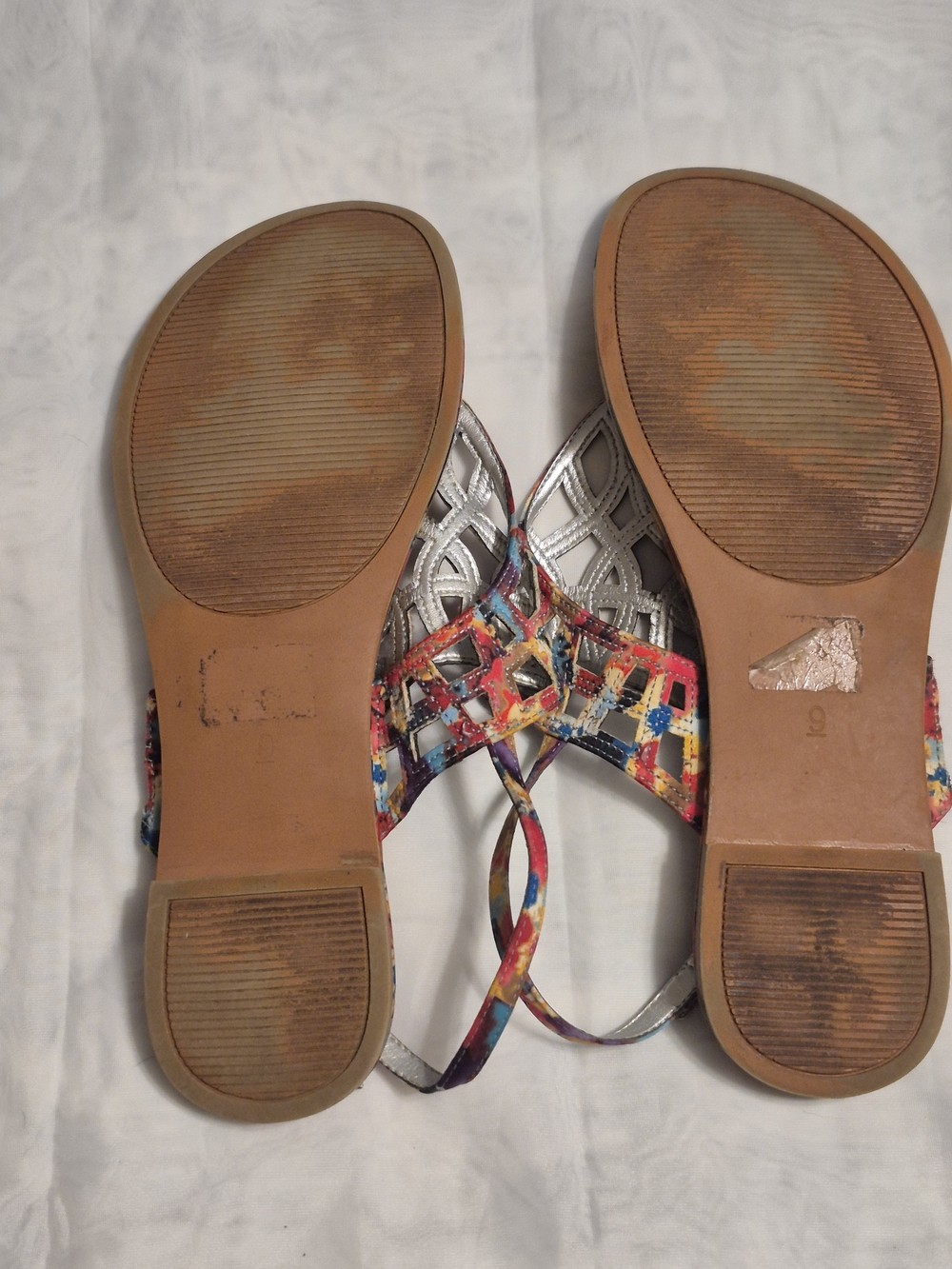 Coach and Four Size 9 Women's Multicolor Braided Thong Sandals - Tan Footbed - Picture 6 of 6